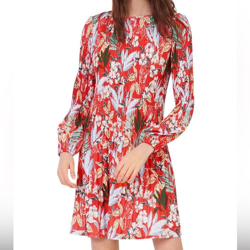 Maje Red Tropical Floral Midi Dress